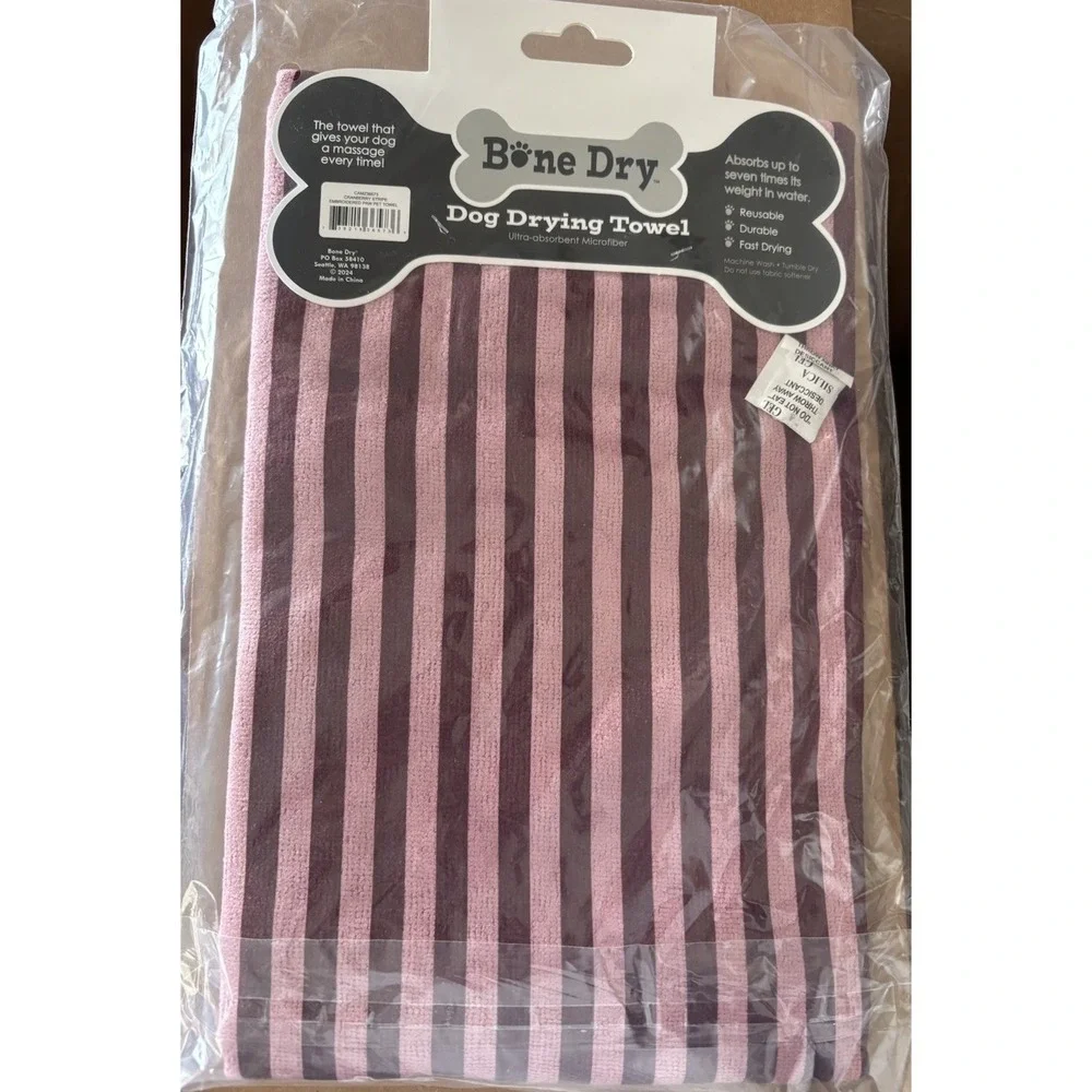 Bone Dry 41X23.5 CRANBERRY STRIPE EMBROIDERED PAW Pet Towel